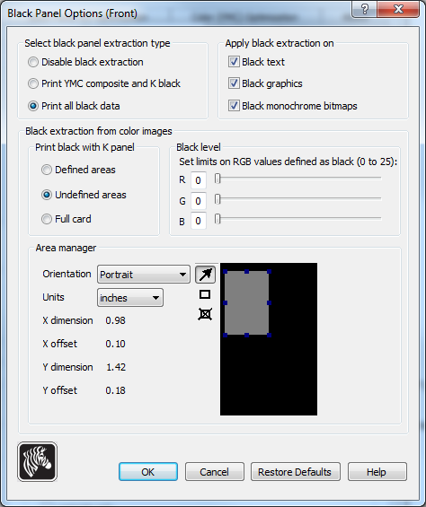 Recommended settings for Zebra printers